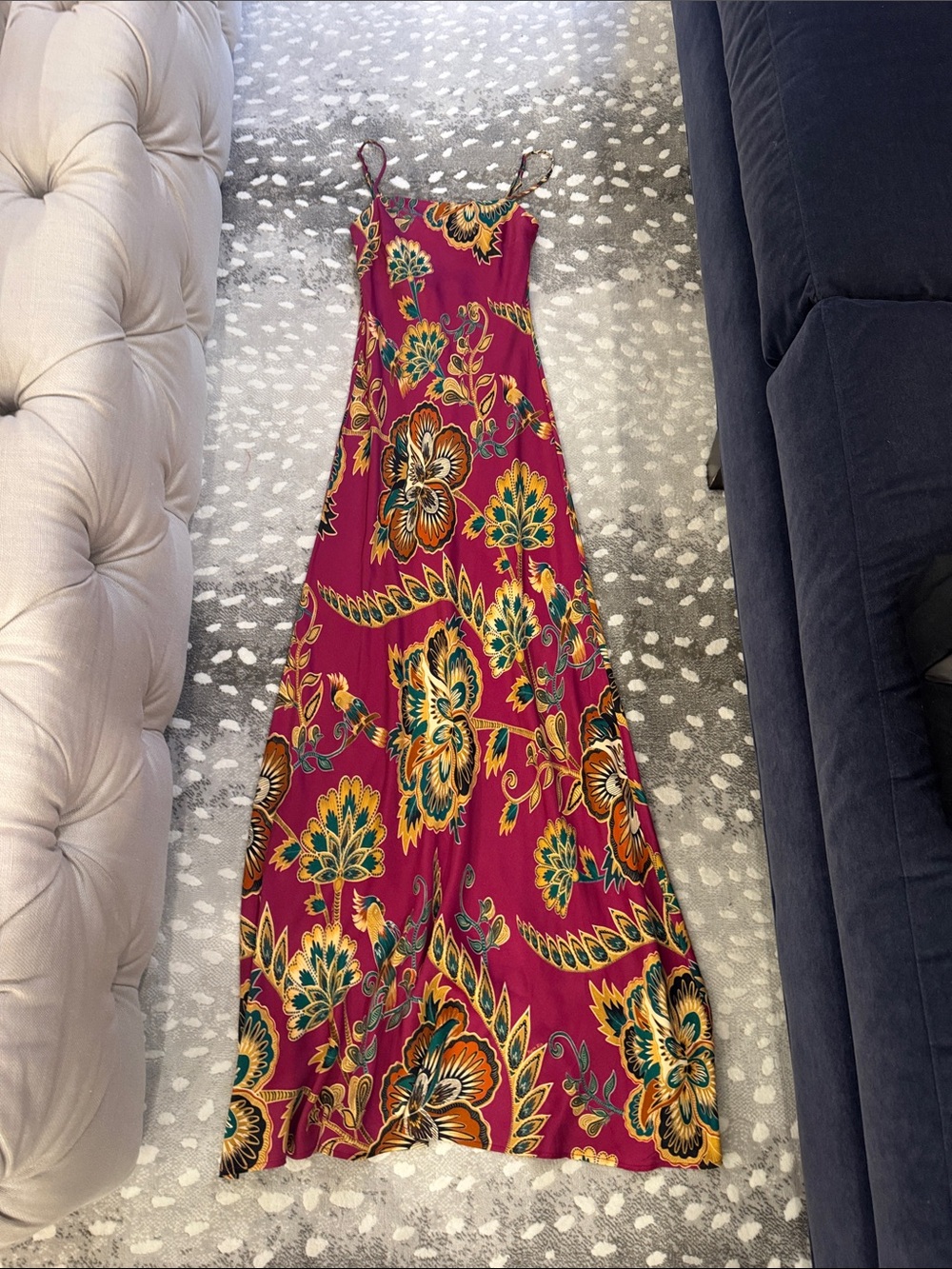 FARM Rio Magenta Floral Spaghetti-Strap Maxi Dress